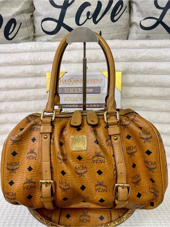 MCM Handbags - MCM Cognac Visetos Monogram Barrel Tote/Satchel Bag